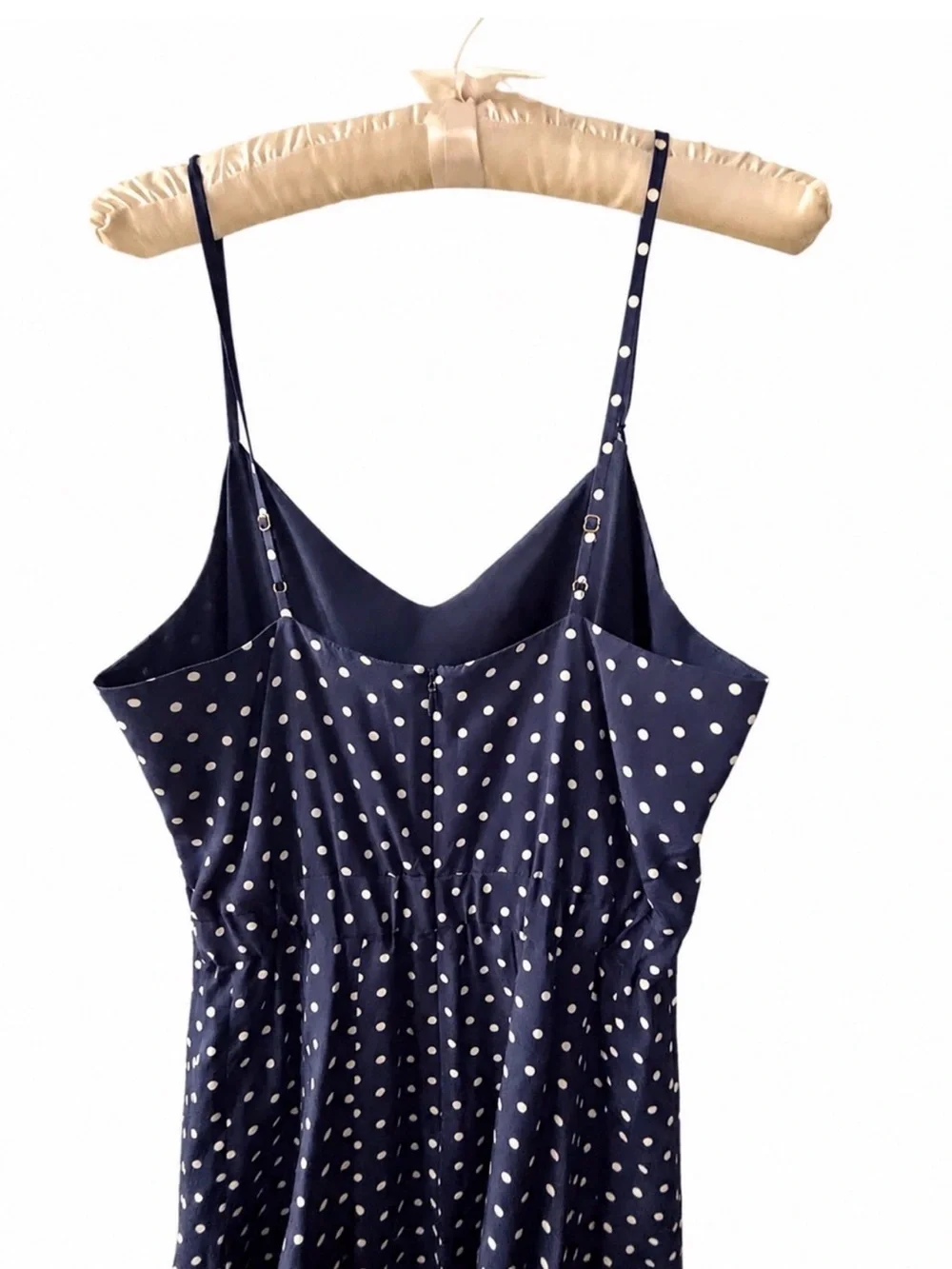 J. Crew Navy Blue Polka Dot 100% Silk Midi Dress SZ 4 Relaxed Fit Coquette - Picture 4 of 14
